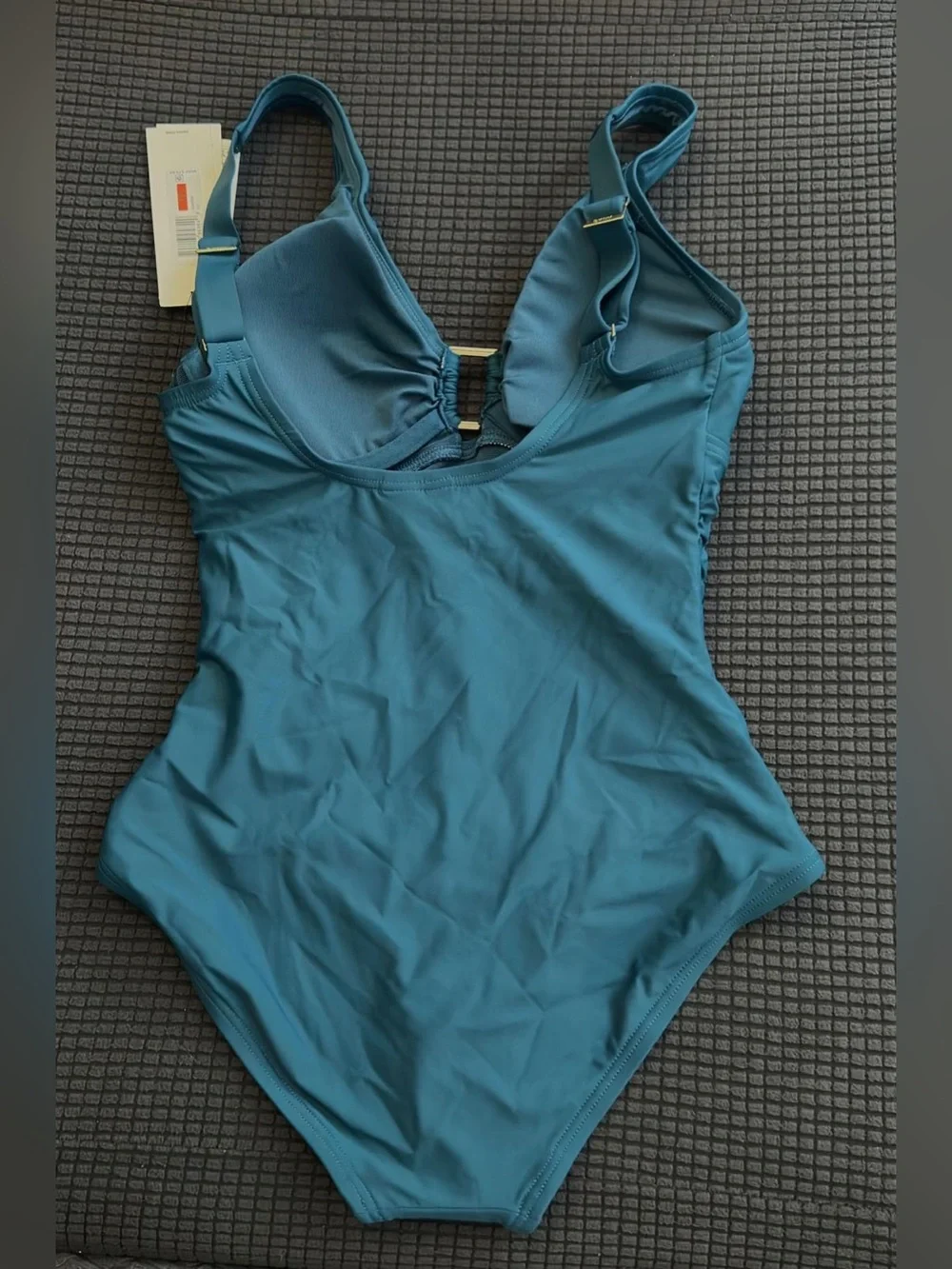 DKNY Women V-Neck Ring Detail One Piece Swimsuit Tummy Control Teal XS NWT - Picture 6 of 9